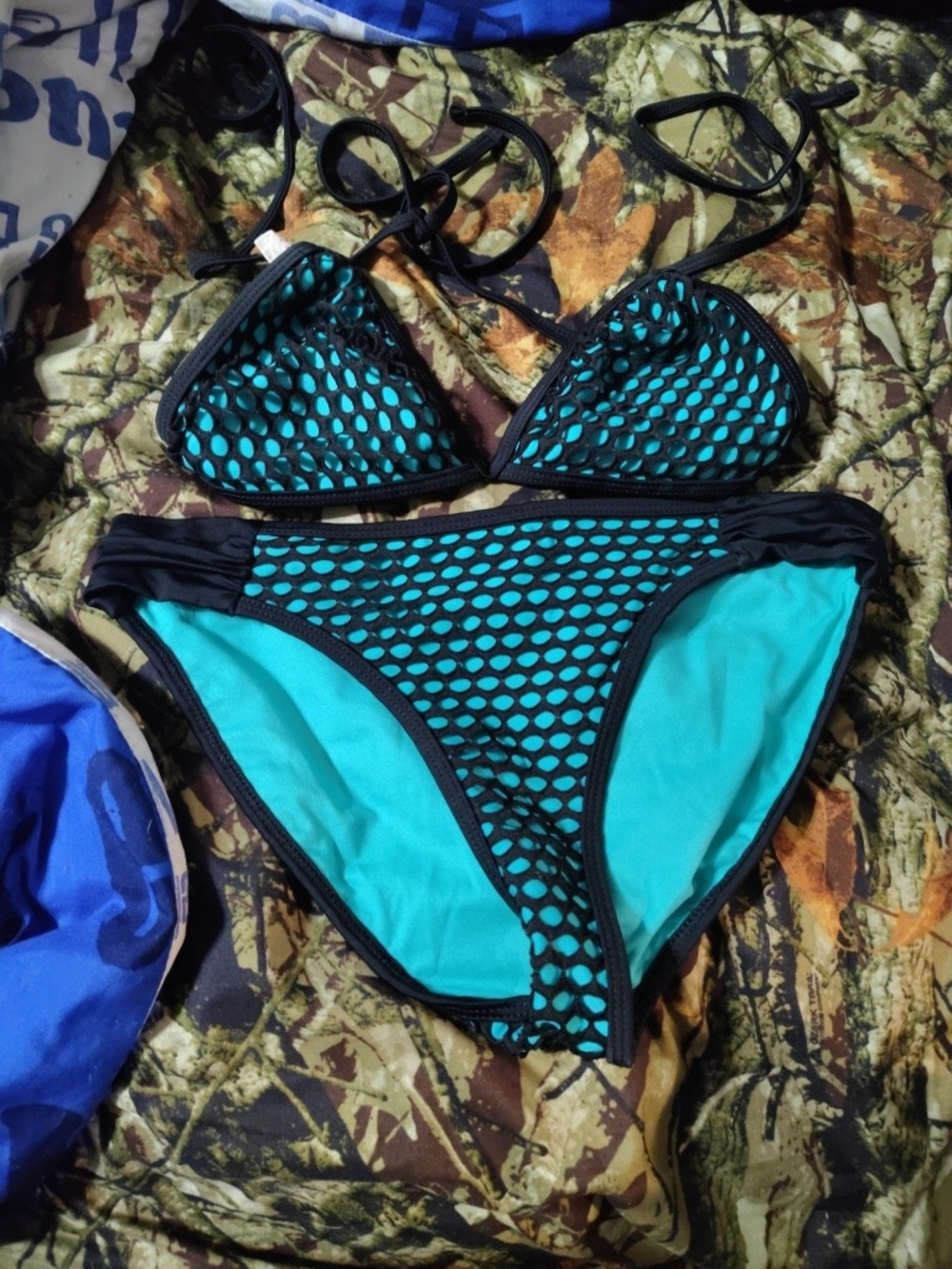 OP Teal and Black Fishnet Two-Piece Bikini